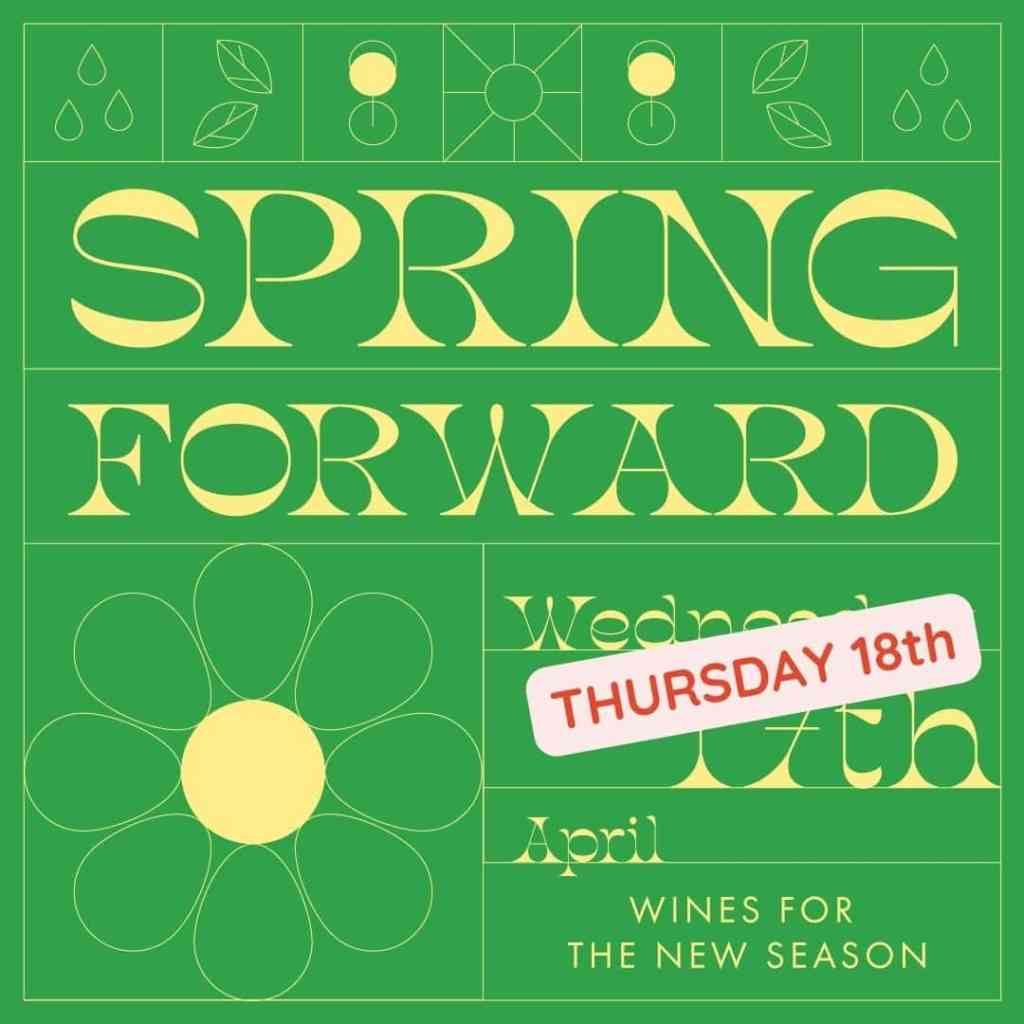 Spring Forward wine tasting poster